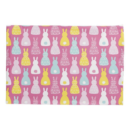 かわいいピンクのイースターバニーのウサギのパターン 枕カバー (裏面)