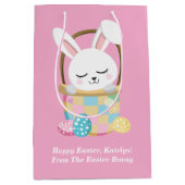かわいいピンクのイースターバニーパーソナライズされたガールズ ミディアムペーパーバッグ (正面)