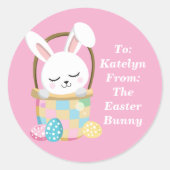 かわいいピンクのイースターバニーパーソナライズされたキッズギフト ラウンドシール (正面)