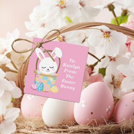 かわいいピンクのイースターバニーパーソナライズされたキッズパーティー フェイバータグ