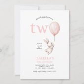 かわいいピンクのイースターバニーラビットガール2nd誕生日 招待状 (正面)