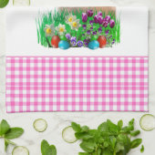 かわいいピンクのイースターラビットキッチンタオル キッチンタオル (折り畳み)