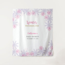 かわいいピンクのウィンターワンダーランドのベイビーシャワーの雪の結晶 タペストリー