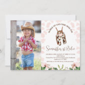 かわいいピンクのウェスタン最初のロデオ1歳の誕生日 招待状 (正面)