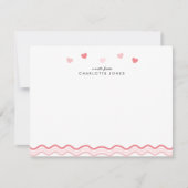 かわいいピンクのウェーブ柄ハート子供の文房具 ノートカード (正面)