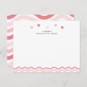 かわいいピンクのウェーブ柄ハート子供の文房具 ノートカード (正面/裏面)