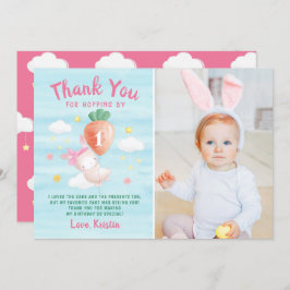 かわいいピンクのウサギとキャベツの写真の誕生日 サンキューカード