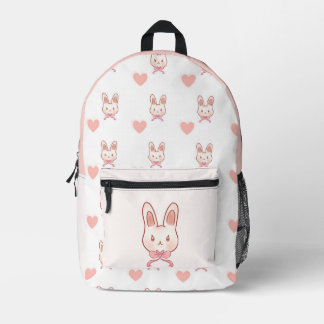 かわいいピンクのウサギとハート柄リュックサック プリントバックパック