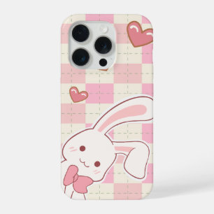 かわいいピンクのウサギのスマホケース かわいいウサギのハート iPhone 15 PROケース