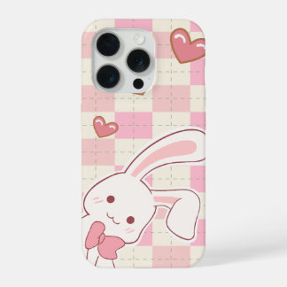 かわいいピンクのウサギのスマホケース | かわいいウサギのハート iPhone 15 PROケース