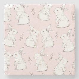 かわいいピンクのウサギのパターン ストーンコースター