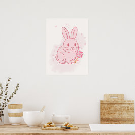 かわいいピンクのウサギの保育園壁画 ポスター