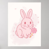 かわいいピンクのウサギの保育園壁画 ポスター (正面)