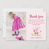 かわいいピンクのウサギの写真 フラット サンクス カード (正面)