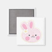 かわいいピンクのウサギの四角い磁石 マグネット (正面/裏面)