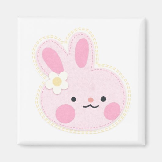 かわいいピンクのウサギの四角い磁石 マグネット (正面)