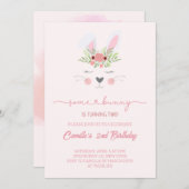 かわいいピンクのウサギの女の子の誕生日 招待状 (正面/裏面)