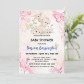 かわいいピンクのウサギの花の赤ちゃん女の子シャワー 招待状 (スタンド正面)