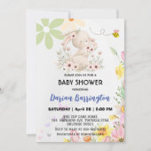 かわいいピンクのウサギの花蜂の赤ちゃん女の子シャワー 招待状 (正面)