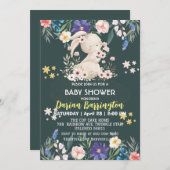 かわいいピンクのウサギの花baby女の子シャワー 招待状 (正面/裏面)