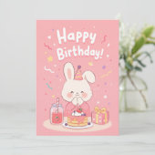 かわいいピンクのウサギの誕生日パーティーの招待状 招待状 (スタンド正面)
