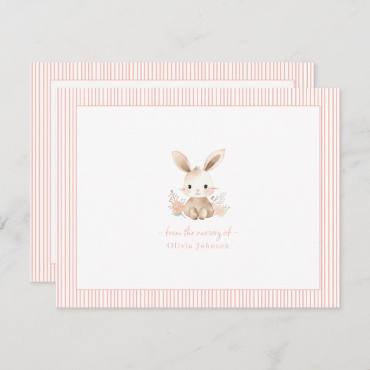 かわいいピンクのウサギの赤ちゃん女の子の赤ちゃんシャワー ノートカード (正面/裏面)