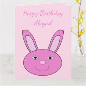 かわいいピンクのウサギの顔 春のカスタム誕生日 カード (黄色い花)