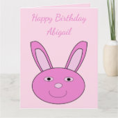 かわいいピンクのウサギの顔 春のカスタム誕生日 カード (正面)