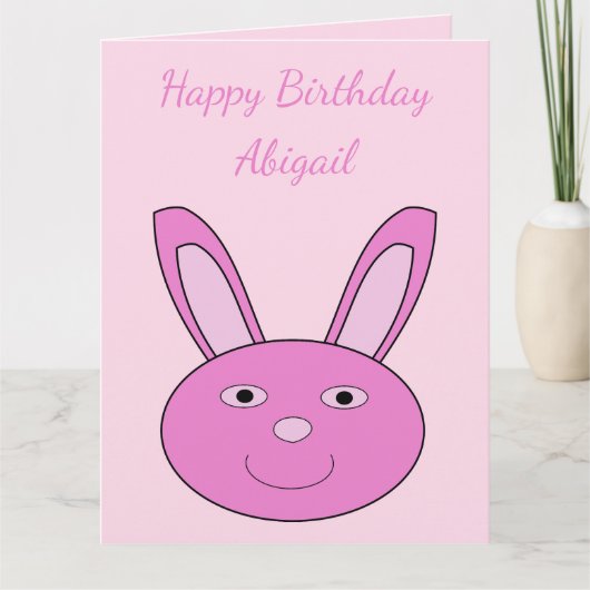 かわいいピンクのウサギの顔 春のカスタム誕生日 カード (正面)