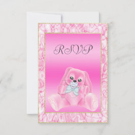 かわいいピンクのウサギ ベビーシャワーRSVP 出欠カード