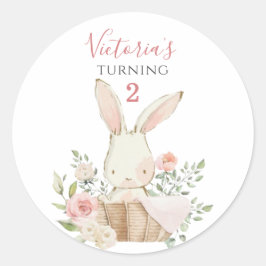 かわいいピンクのウサギ 2歳の誕生日 ラウンドシール