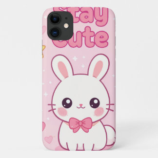  かわいいピンクのウサギ Stay Cute アニメ風 iPhone  11 ケース