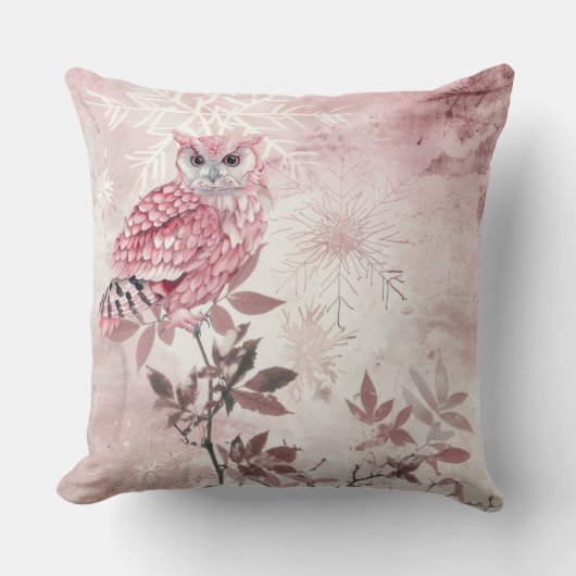 かわいいピンクのウッドランドフクロウ クッション (正面)