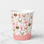 かわいいピンクのウッドランド動物パーソナライズされた誕生日 紙コップ (裏面)