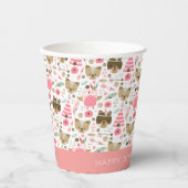 かわいいピンクのウッドランド動物パーソナライズされた誕生日 紙コップ (正面)