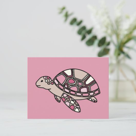 かわいいピンクのウミガメ ポストカード (スタンド正面)