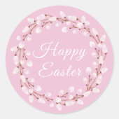 かわいいピンクのウメハリ Happy Easter ラウンドシール (正面)