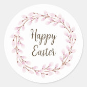 かわいいピンクのウメハリ Happy Easter ラウンドシール (正面)