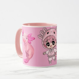 かわいいピンクのウーパールーパー かわいいちびガール コーヒーマグ マグカップ