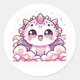 かわいいピンクのウーパールーパー・ドラゴン・ファンタジーステッカー ラウンドシール