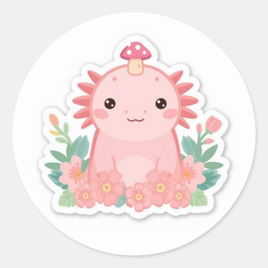 かわいいピンクのウーパールーパー ラウンドシール (正面)