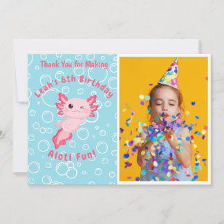 かわいいピンクのウーパールーパー 海の中 誕生日 サンキューカード