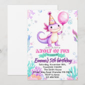 かわいいピンクのウーパールーパー 誕生日招待状 招待状 (正面/裏面)