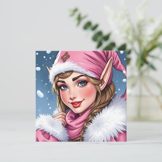 かわいいピンクのエルフ | メリークリスマス オーダーメイド シーズンカード (スタンド正面)
