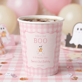 かわいいピンクのオバケのハロウィンお誕生日紙コップ 紙コップ