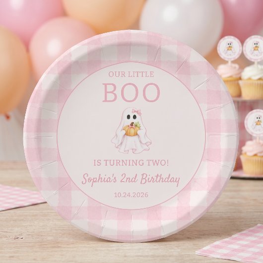 かわいいピンクのオバケのハロウィンお誕生日紙皿 ペーパープレート