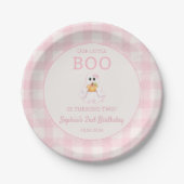 かわいいピンクのオバケのハロウィンお誕生日紙皿 ペーパープレート (正面)
