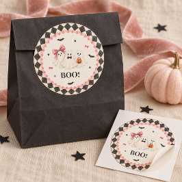 かわいいピンクのオバケのハロウィンパーティーラウンドステッカー ラウンドシール