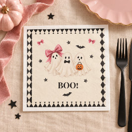 かわいいピンクのオバケのハロウィンパーティー用ペーパーナプキン スタンダードカクテルナプキン