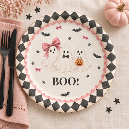 かわいいピンクのオバケのハロウィンパーティー用紙皿 ペーパープレート
